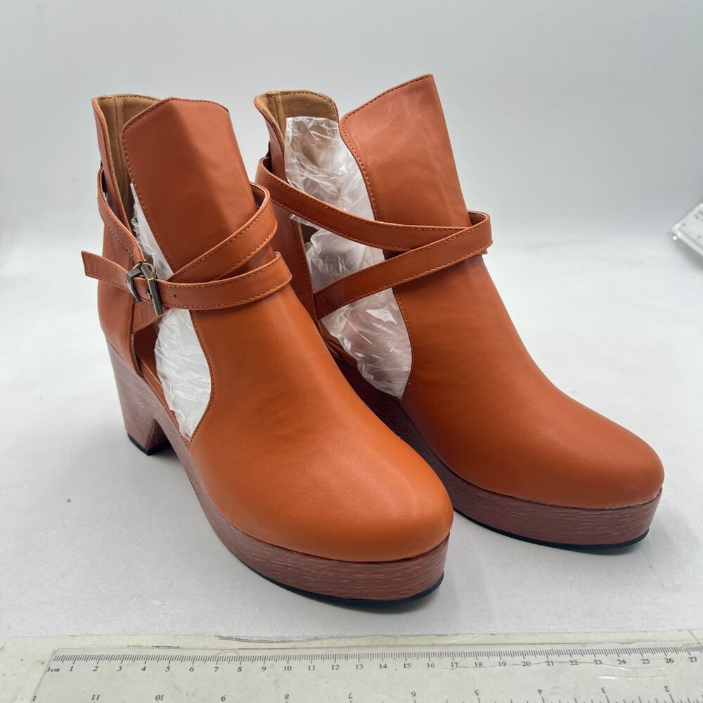 Brown Platform Rounded Toe Cutout Strap Buckles C… - image 4